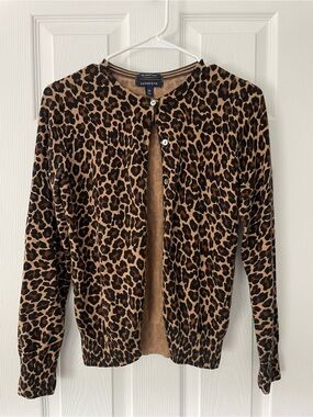 100% Supima Cotton Lands' End Leopard Print Cardigan — Brown & Black